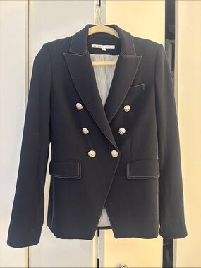 Veronica Beard Navy Miller Double-Breasted Blazer with Silver Buttons